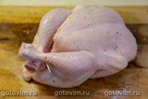 Курица, запеченная целиком с чесночным маслом 