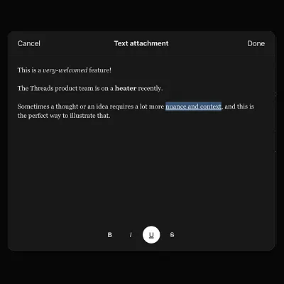 
											
							Threads позволит публиковать статьи через встроенный редактор						
									