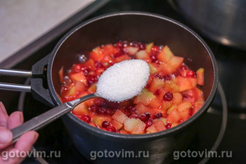 Открытый пирог с клюквой и яблоками