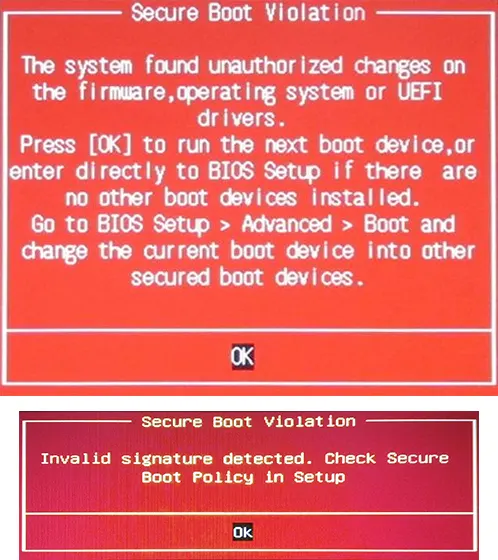 Ошибка Secure Boot Violation &mdash; как исправить?