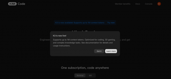
											
							Kimi выпустила K3 Max &mdash; ИИ-модель появилась в чат-боте и Kimi Code						
									